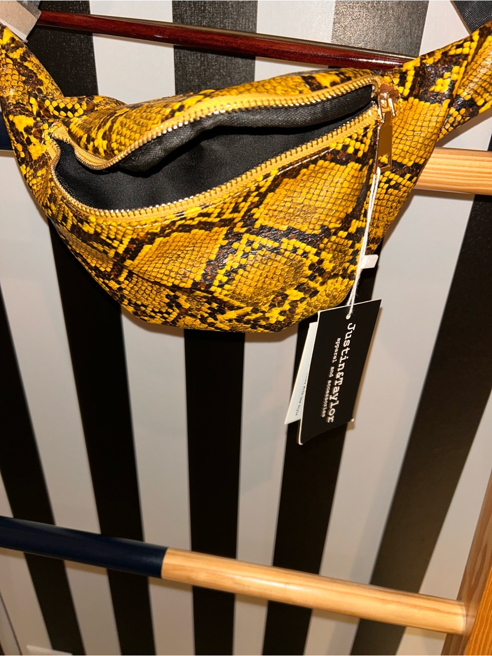 Shop the look…Justin & Taylor Yellow & Black Snake-Print Mini Belt Bag - Picture 2 of 5